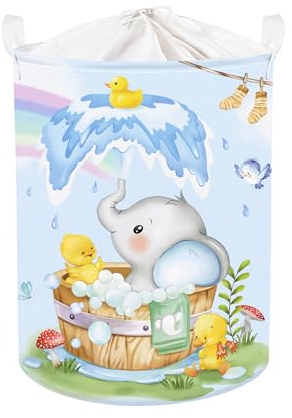Clastyle Simple Animal Baby Laundry Hamper Collapsible Clothes Kids Storage Basket Waterproof Boys Girls Toy Box for Nursery Room, Elephant, 40 * 50 cm
