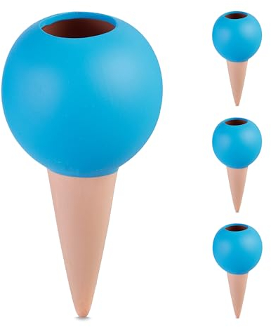 Relaxdays Arrosage en Terre Cuite, Lot de 4, pour Bouteilles 1,5 l, pour Plantes d’intérieur, Marron et Bleu