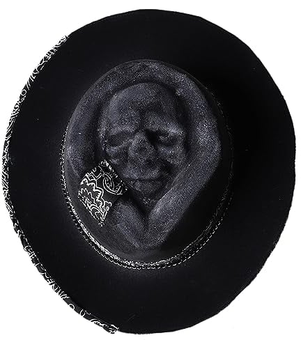 GAOINTELL Handgefertigter Totenkopf-Cowboyhut, einzigartiger und trendiger Kopfschmuck für Cosplay, Maskerade, Halloween, Partys, Cowboyhut für Herren in Schwarz, Unisex-Erwachsene