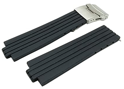 XJBCOD YIYOUU 24mm x 11mm Silikonkautschukarmband Kompatibel mit ORIS Aquis Uhrenarmband Konvexen Riemen Edelstahl Sicherheit Schnalle Handgelenk Armband Schwarz