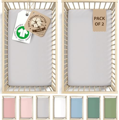 Bunnyjik Spannbettlaken 70x140 Baby – 2er Set GOTS Zertifiziert Bio-Baumwolle– Luftig & Kühlend – 190GSM Bio-Baumwolle, Bettlaken Kinderbett 70x140 Babybett Spannbettlaken – Interlock aus gekämmter