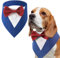 LiebeDD Halstuch Hund mit Fliege, Haustier Hundehalstuch Dreieckstuch Halstücher Hunde Smoking Bandana, Verstellbar Kopftücher Formale Hund Hochzeit Outfit für Geburtstag Party, Blau Rot Fliege, XL