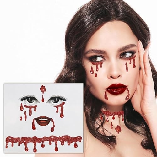 Halloween Aufkleber Gesicht Vampir Glitzersteine Strasssteine Tattoo Hexe Gesichtsaufkleber Rote Face Jewels Festival Gesichtsschmuck für Karneval, Tag der Toten, Maskeraden