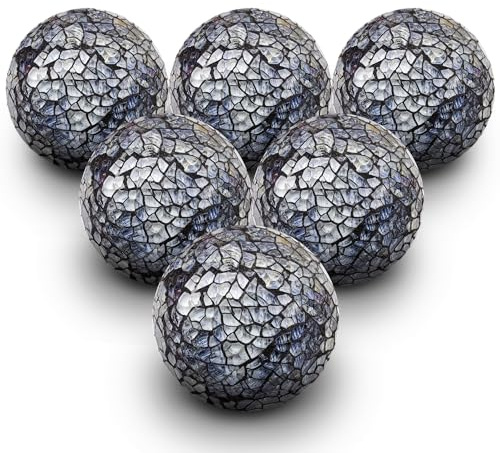 Quancru 6pcs 6cm Mosaic Glass Ball Decorative Balls Sphere Crackl Office Decoration Orbs DIY Christmas Festival Dining Table Photography Props