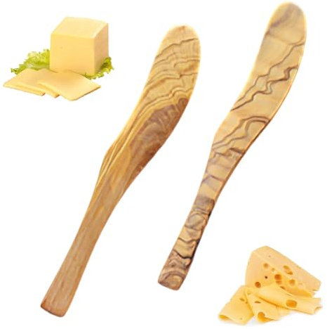QYEHF 2 PCS Butterknife Olive Wood Buttermesser, Cheese Splitter, Wooden Jam & Japanese Style Cake Knife, Kitchen Utensils, Peanut Jelly Distributor
