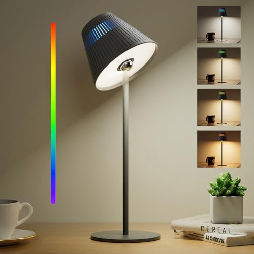 Honeywell Dimmbare LED Akku Tischlampe, 4 Farben, 9 RGB, Metall, Kabellos, 5200 mAh, für Schlafzimmer, Arbeit, Bar, Restaurant