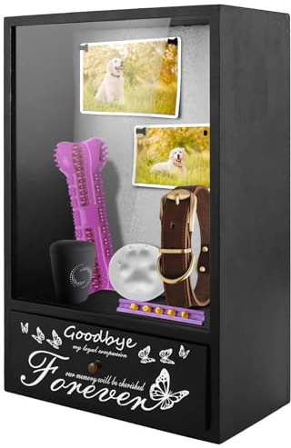 Jinzhenhong Pet Memorial Shadow Box, Haustierurne Asche Vitrine mit Schublade, Hund Memorial Bilderrahmen Vitrine, Katze Hund Andenken Schatten Box mit Haustier Pfotenabdruck Set