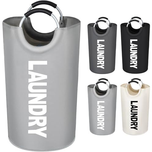 Votoko Wäschesammler mit Griff, 82L Wäschekorb Faltbare Wäschesack aus Oxford-Stoff, Wasserdicht Wäschebehälter Laundry Baskets, Wäschesortierer Aufbewahrungsbehälter für Schlafgemach, Hellgrau