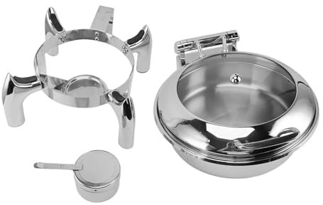 Natudeco 4.5L Chafing Dish Buffet Set Round Stainless Steel Heavy Duty Warmers with Visible Glass Lid for Hotel Self Catering Kitchens Party Banquets