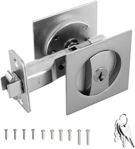 Serratura per Porta a Scomparsa, Chiavistello per Porte Scorrevole a Cavità, Chiusure a Scomparsa con Indicatori Colorati e Maniglia a Filo per Porte Interne/Esterne