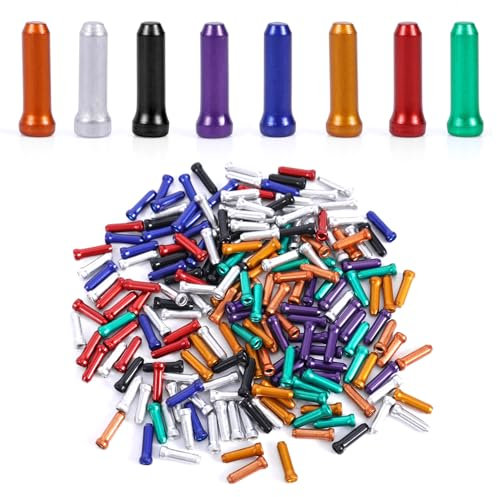200pcs Bicycle Cable End Caps, Bike Brake Cable End Caps Bicycle Cable Crimp Ends Bike Cable End Tips Brake Cable Housing End Caps for Road Mountain Bicycle (8 Colors)