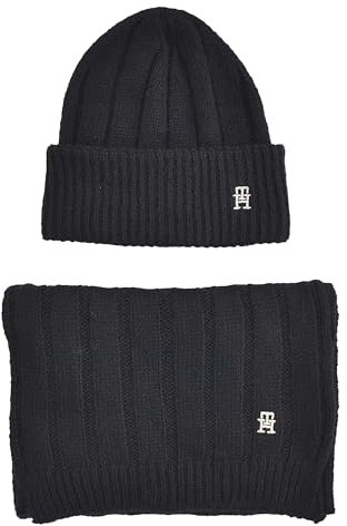 Tommy Hilfiger Damen Set Schal Strickmütze Timeless Hat & Scarf Gift Box Schwarz