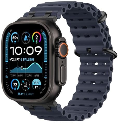 Astorgos Correas Ocean Compatible con Apple Watch Ultra2/Ultra 49mm,S10 46mm,9/8/7 45mm,SE2/SE/6/5/4 44mm,3/2/1 42mm,Correa de Reloj Deportiva con Conector Metálico para Hombre Mujer,Negro/Azul Marino