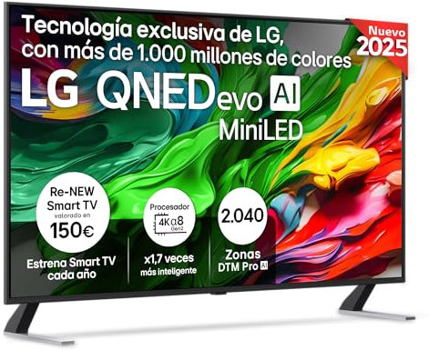 LG 55QNED85A6C - TV 55, 4K QNED EVO, Smart TV, WebOS 25, Procesador Potente e Inteligente, MiniLED AI, Super Upscaling, Dolby Vision y Dilgital Plus, Alexa/Google Assistant, Negro
