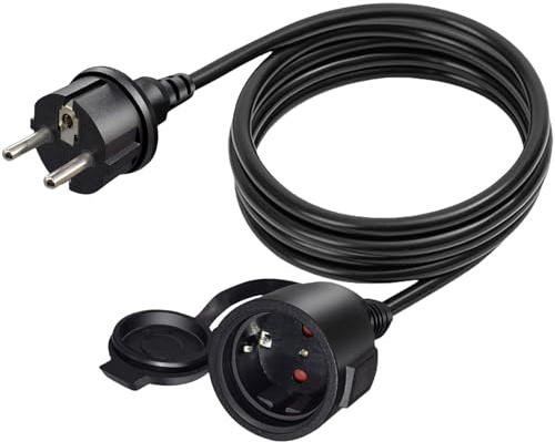 Verlängerungskabel Außen 3M, Stromkabel außen mit Schutzkappe 4,8MM² Verlängerung Gummi, Verlängerungskabel 16A /250V Kurze Kabel 2 AC für IP44 Steckdose Stromkabel Außenbereich für Outdoor