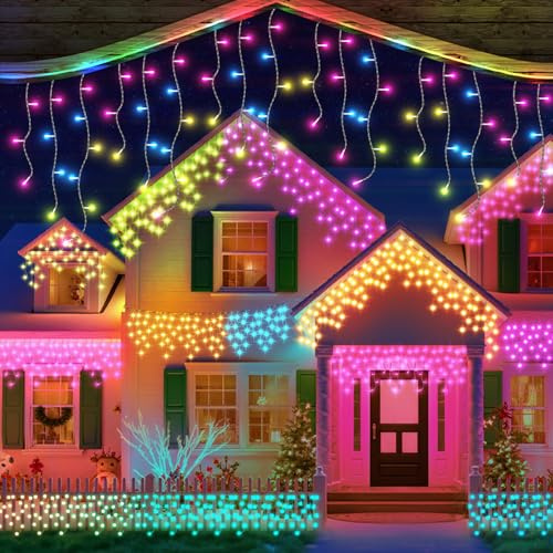 REYLAX 20M 598 LED Eisregen Lichterkette, RGB Color Chaning Lichterkette Außen, Smart Christmas lights, Intelligente Dynamische Deko, IP65 Wasserfest, Musiksynchronisierung, App Steuerung