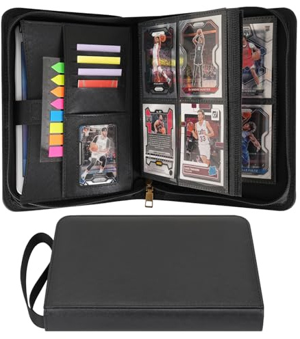 Wonderpool 4 Fächer Sammelkarten Ordner Fotokarten Album A5 Binder für 240 Fächern Leder pu Kartenhalter und Sportkarten Seitenladender Kartenordner für MTG TCG Spiel und Sportkarten (Schwarz)