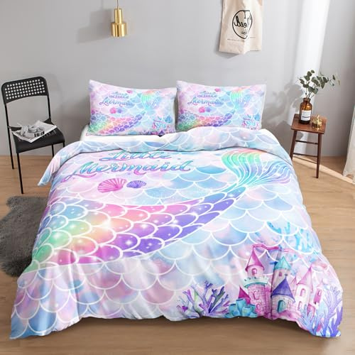 HOSIMA Meerjungfrau Bettwäsche,135 x 200 cm,Meerjungfrauenschwanz,Bettwäsche-Set,1 Bettbezug,1 Kissenbezug,mit Reißverschluss,geeignet für Mädchen,Jugendliche und Erwachsene