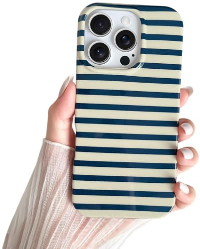 SmoBea for iPhone 16 Pro Case Cute Horizontal Striped Phone Case, Soft TPU Slim Shockproof Phone Cover for Women Girls Beautiful and Stylish, Navy Blue