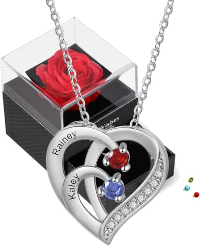 lorajewel Ewige Rose mit Damen Herz Halskette Silber 925 Kette mit Name Personalisierte Geschenke für Frauen für Geburtstags,Weihnachten, Valentinstag, Muttertag