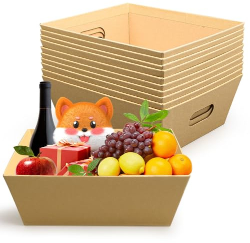 10er Set Präsentkorb Leer zum Befüllen,Geschenkkorb Pappe mit Griffen | 25x21cm, Lebensmittelechter Pappschale Karton Korb für Wein, Obst, DIY Geschenke, Ostern, Geburtstag