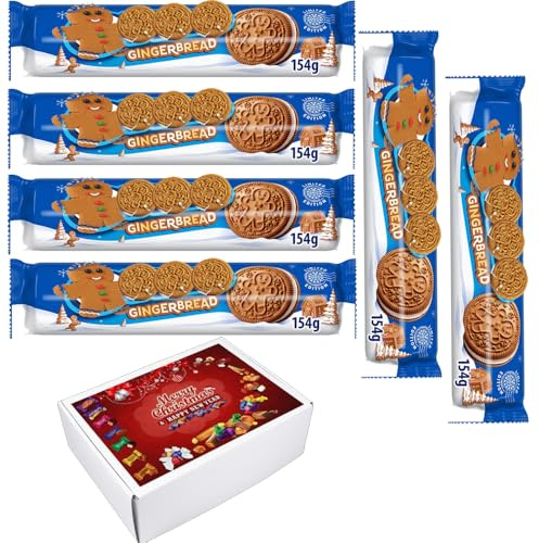 Gingerbread Sandwich Biscuits 154g With Gift Box - Sandwich Biscuits With A Vanilla Flavour Filling (6 x Packs)