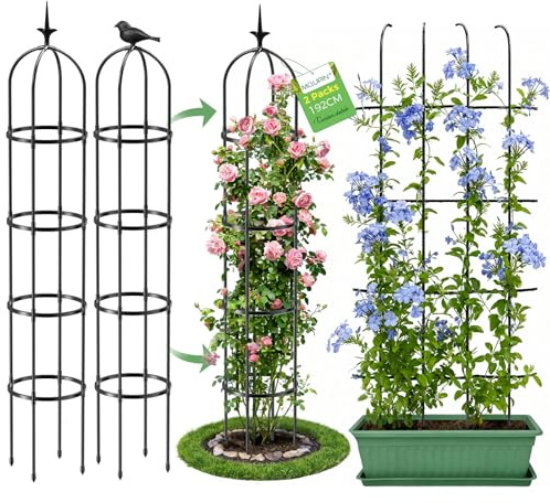 MQUPIN Rankhilfe Garten Obelisk Upgraded Turm Rosen Rankhilfe FüR 192cm, Durable U-FöRmige Obelisk Rankturm, Metallkern Himbeeren Abnehmbar Indoor Outdoor Blume Stand Spalier GemüSe(2 Pack)
