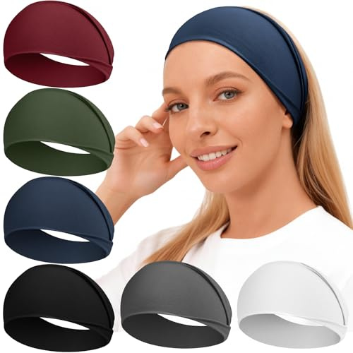 Loiluliy Stirnband Damen Sport, 6 Pack Haarband Damen Herren Breit Stirnbänder Dünn, Elastisch Headband Unisex Hair Band Haarschmuck für Sport Laufen Gym Joggen Yoga Workout und Alltagsmode