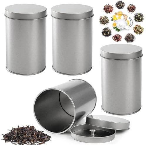 4 Stück Teedosen für Losen Tee Metall, Runde Teedose mit Versiegelten Doppelwandigen Deckeln, Teedose Loser Tee Aufbewahrung zur Aufbewahrung von Teeblättern, Kaffee, Gewürzen und Trockenprodukten