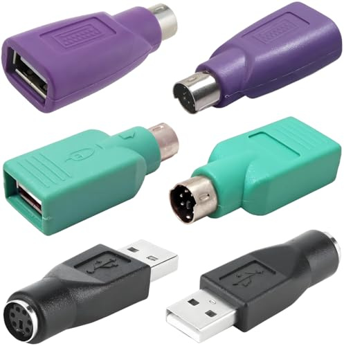 ZHUROUPU Confezione da 2 adattatori da PS2 a USB di Ricambio per Mouse e Tastiera (da Maschio a Femmina), Confezione da 2 convertitori da PS2 Femmina a USB A Maschio Senza Cavo (Verde, Viola, Nero)