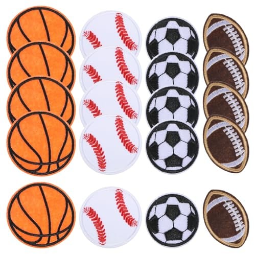20 Stück Patches zum Aufbügeln, Ball Sport Bügelbilder für Textilien | Fußball Bügelflicken, Fußball Basketball Baseball Rugby Aufnäher zum Aufbügeln für Kleidung Hüte