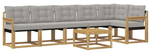 vidaXL Outdoor-Sofagarnitur mit Kissen 7 pcs Weiß und Hellgrau, Garten, modernes Sofa-Set, langlebige Möbel für draußen, stilvolle Lounge, entspannen am Pool