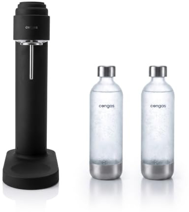 CONGAS | Máquina para Hacer Agua con Gas Acero Inoxidable | Burbujito | Gasificador de Acero Inoxidable 304 | Kit 2 Botellas de 1L | Compatible con Cilindros de Rosca Estándar