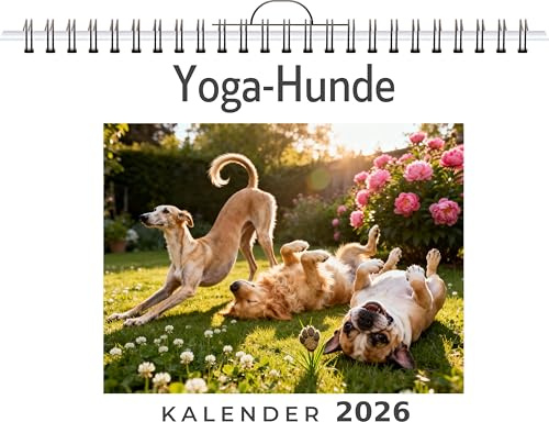 Yoga-Hunde: Wandkalender 2026, Kalender DIN A4 quer, Monatskalender im Querformat mit Kalendarium, das perfekte Geschenk