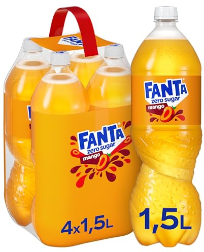 Fanta Mango ohne Zucker, Limonade, Einweg Flasche, 4 x 1500 ml | Kalorienfreie Erfrischung mit exotischem Mangogeschmack, spritzig-erfrischendes Softgetränk ohne Zucker