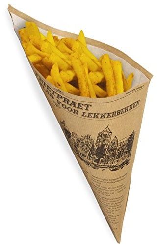 500 Papierspitztüten Pommestüten braun 2-lagig 19cm 125g Pommes - Zeitungsmotiv Lekkerbekken