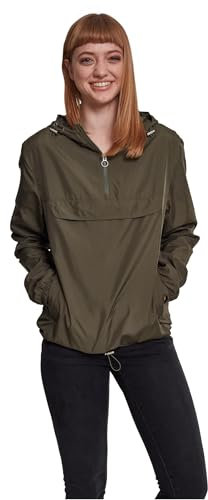 Urban Classics Ladies Basic Pull Over Jacket Giacca a Vento da Donna, Giacca da Pioggia con Cappuccio, Impermeabile a Maniche Lunghe, Leggero e Idrorepellente, Verde (Dark Olive), L