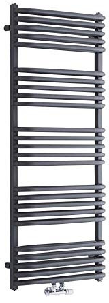 Milano Bow Anthracite D Bar Middle Connection Heated Towel Rail - 1269mm x 500mm
