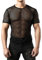 JOGAL Herren Muskel Transparent Kurzarm Shirts Netz Hemd Large Schwarz