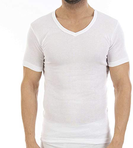 Pack Ahorro de 6 Unidades. Camiseta Interior Fina de Hombre L114V, de Manga Corta y Cuello de Pico.(M)