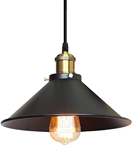 iDEGU Retro-Hängeleuchte, Industrie-Design, Edison-Design, Deckenleuchte, E27, Kronleuchter, Hängeleuchte aus Metall, Schwarz, 26 cm