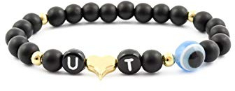 Remi Bijou Personalisiertes Armband Stretcharmband mit Ihrem Namen/Buchstaben und Nazar Boncuk, Türkisches Auge, Evil Eye - schwarz
