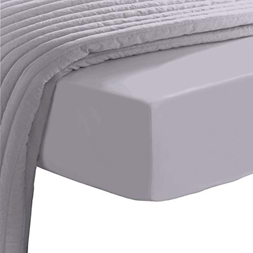 Pizuna 400 Baumwoll-Spannbetttuch 130x200-140x200cm Violett Grau, 100% langes Baumwollbettzeug, weiches Mako-Satingewebe für Matratzenhöhen bis zu 40 cm (100% Baumwolle Bettlaken)
