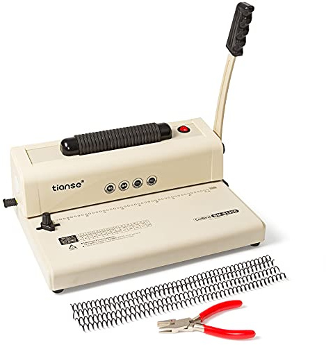 TIANSE Electric Coil Binding Machine with 12 Sheet Punch Capacity, Includes Crimping Pliers and Plastic Tying Pins