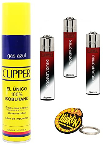 Clipper 3 Mecheros + 1 Botella Gas Azul 300 ml + 1 Llavero, Gas Sirve para Recargar Soplete de Cocina