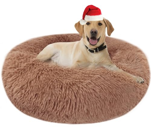 Hundebett Katzenbett Flauschig Rund aus Plüsch - Donut Kuscheliges Hundekissen Hundekorb Waschbar S/M/L/XL/XXL für Kleine, Mittelgroße und Große Hunde, Katzen und Andere Haustiere (XXL-80cm, Braun)