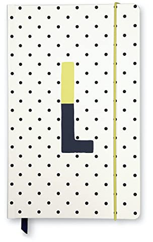 Kate Spade New York Large Take Note Initial Journal Notebook, Polka Dot Vegan Leather Bound Journal, Lined Notebook with 168 Pages and Bookmark (L (Yellow))