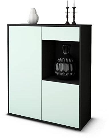 Stil.Zeit Highboard Lena, Korpus anthrazit matt, Front Farb-Design Eisblau (92x108x35cm), Push-to-Open Technik & Leichtlaufschienen