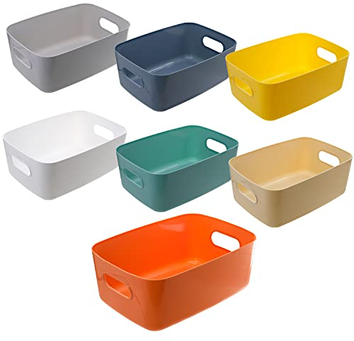 DBOO Aufbewahrungskorb aus Kunststoff, bunt, mittelgroß, 7 Stück