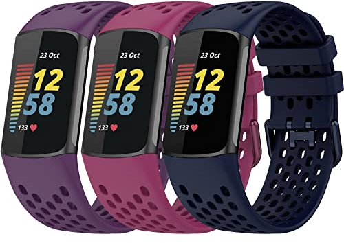 TopPerfekt Sport Armbänder Kompatibel mit Fitbit Charge 5 Armband, Verstellbares Atmungsaktives Weiches Silikon Sport Ersatz Uhrenarmband Armbänder Armband für Charge 5 Activity Tracker Damen Herren